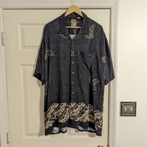 Pineapple Connection Tropical Beach Cruise black button front shirt size 3XT